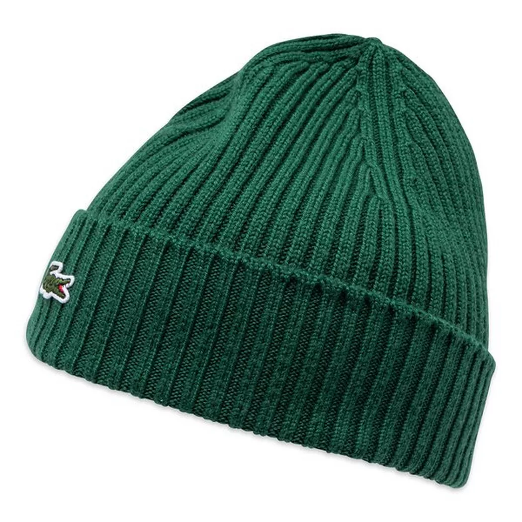 Lacoste Ribbed Wool Beanie, Green, One Size
