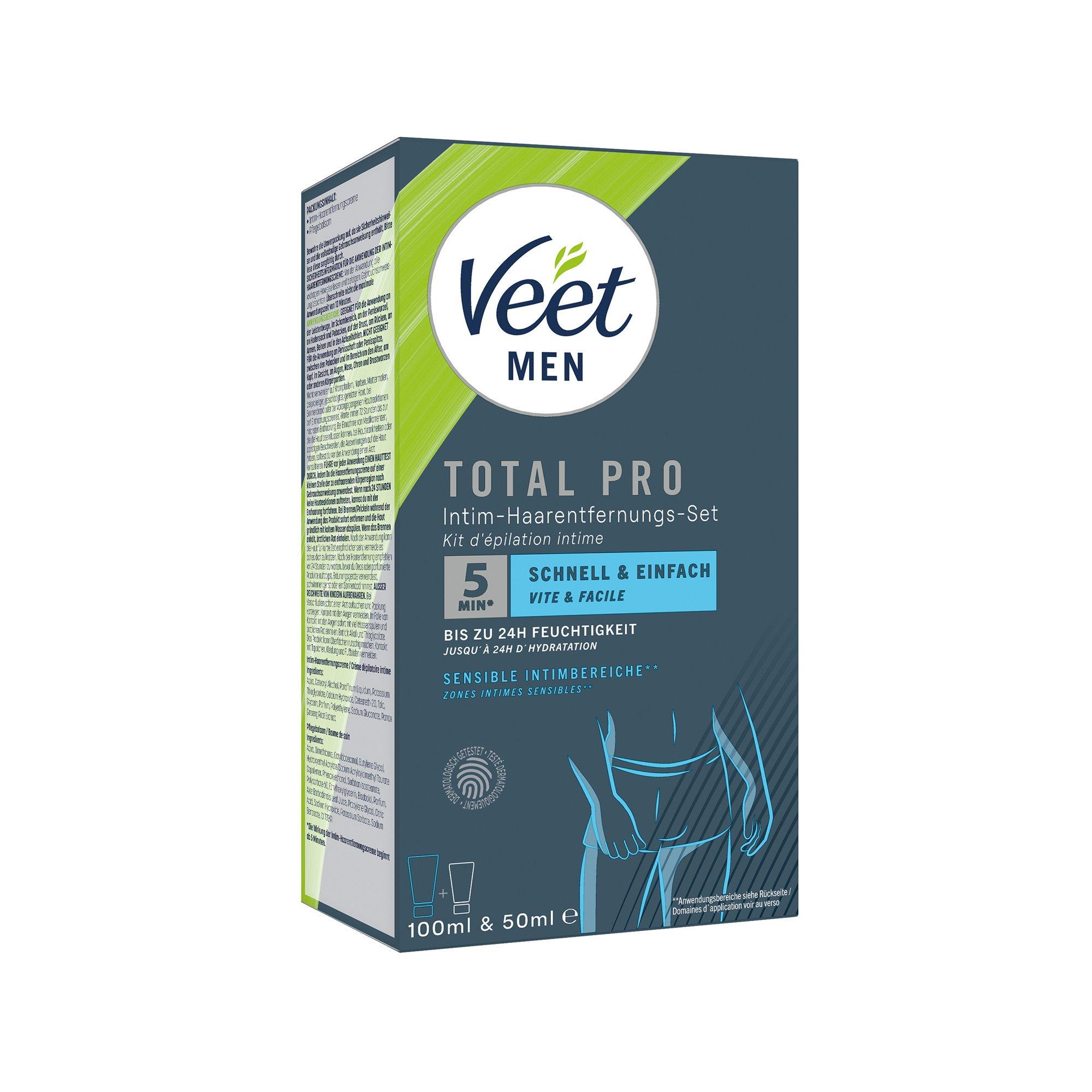 Veet Tot Pro Men Intim Haarentf-Kit Men Intim-Haarentfernungs-Set, Haarentfernungscreme Intimbereich + Pflegebalsam 