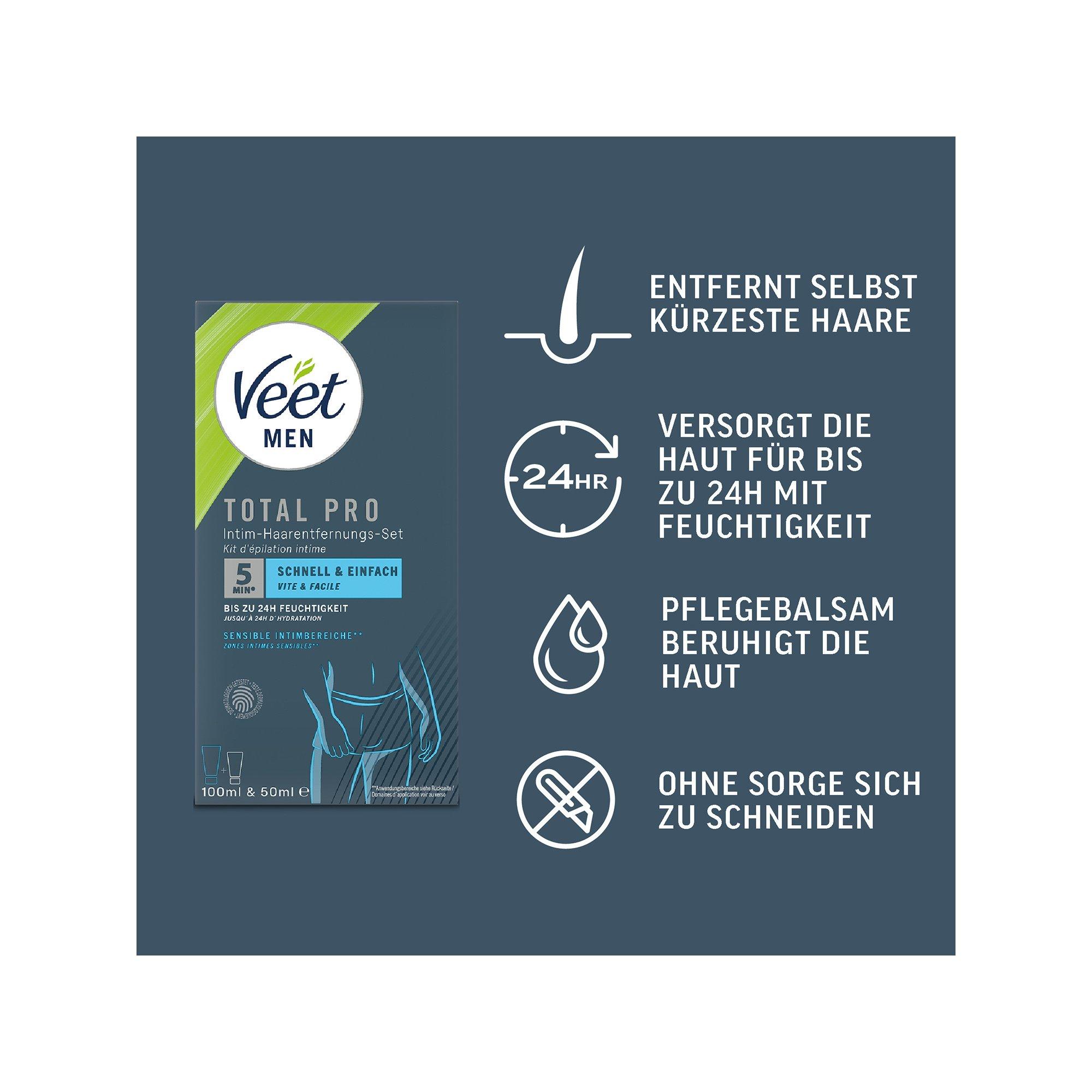 Veet Tot Pro Men Intim Haarentf-Kit Men Intim-Haarentfernungs-Set, Haarentfernungscreme Intimbereich + Pflegebalsam 