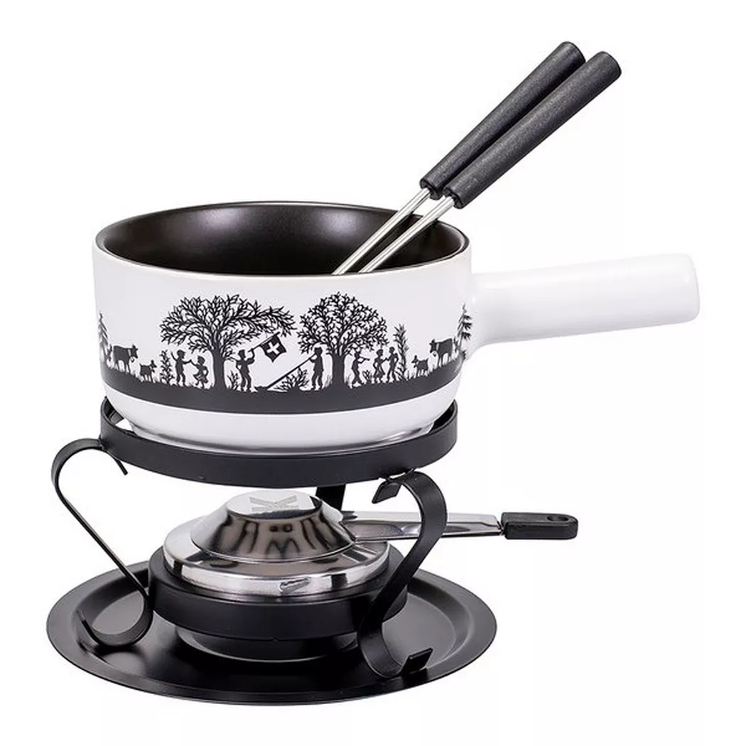 Kadastar - Käsefondue-Set, 16cm, Schwarz/Weiss