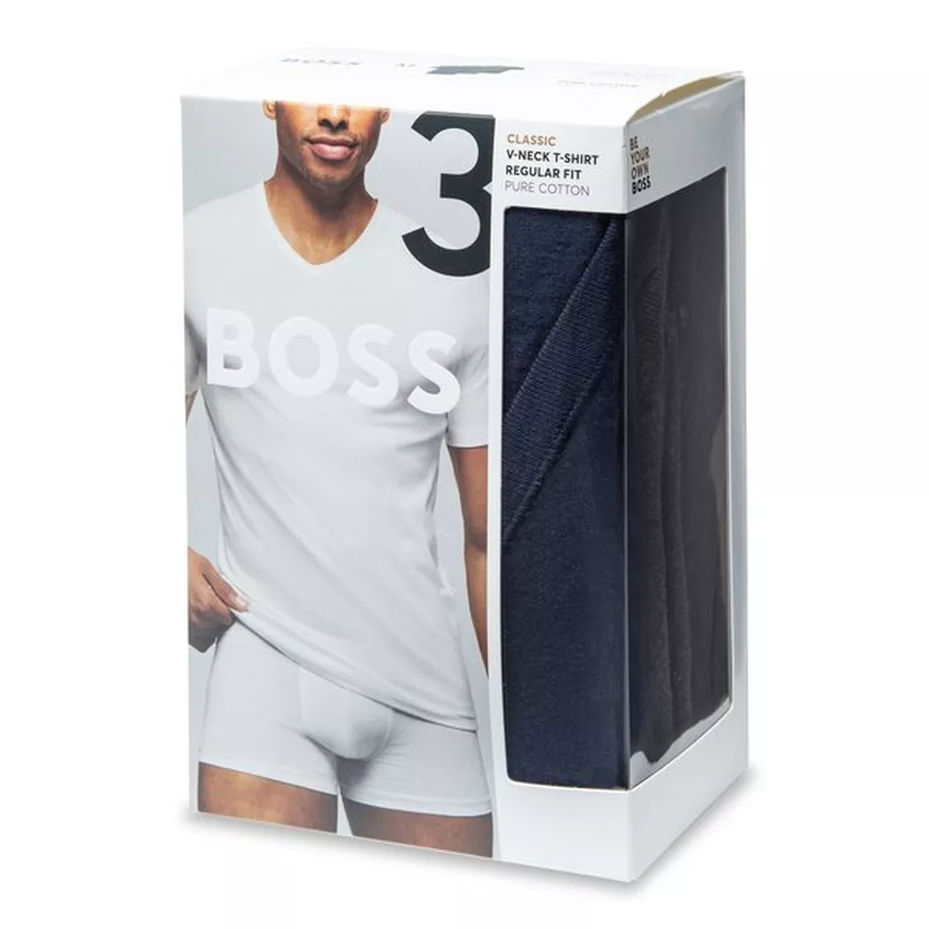 Boss pour homme. 50475285 Pack 3 T-Shirts classiques noir, marine, gris (L), Homewear, Coton, Manche courte