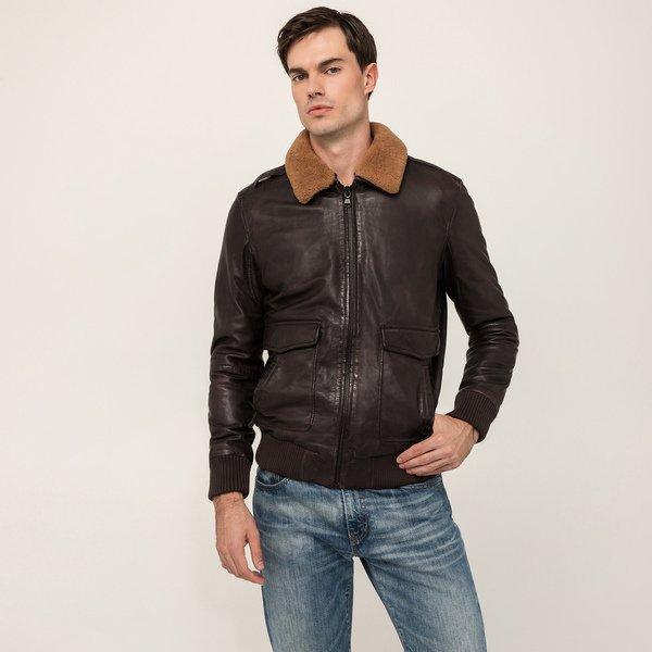 Image of Lederblouson Herren Dunkelbraun 48