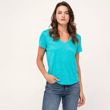 Manor Woman  T-shirt con scollo a V, manica corta Blu Ciano