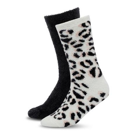 Manor Woman Flauschige Socken mit Animal-Print und Uni 2er-Pack  