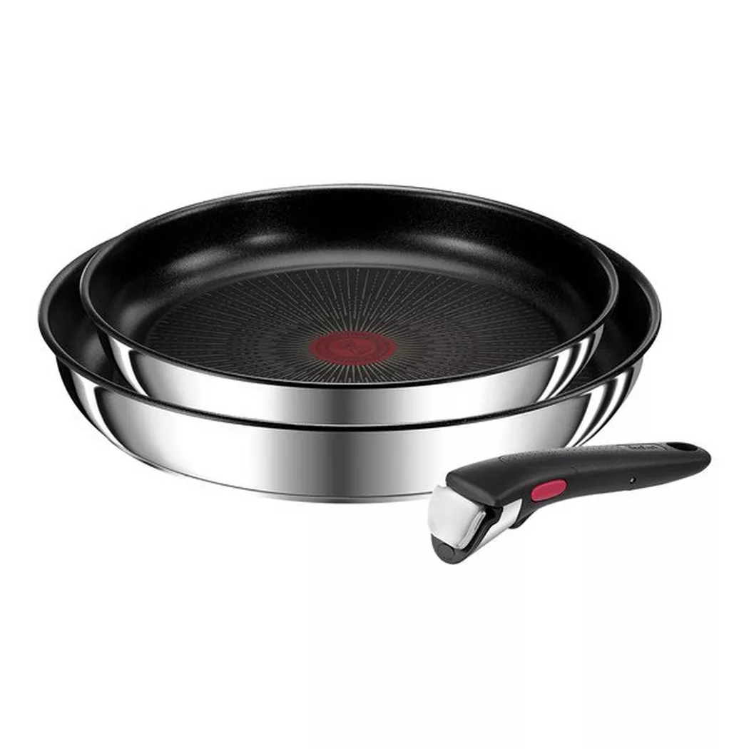Pfannen-Set TEFAL "Ingenio Preference, Pfannenset abnehmbarer Griff, Antihaftversiegelung", schwarz (edelstahl, schwarz), Ø:26cm, Pfannen, stapelbar, platzsparend, einfache Reinigung, Induktion, L97390