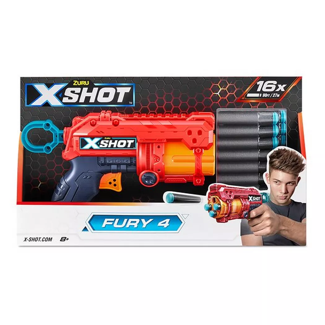 XSHOT - Excel Fury 4 Blaster (16 Darts), Multicolor