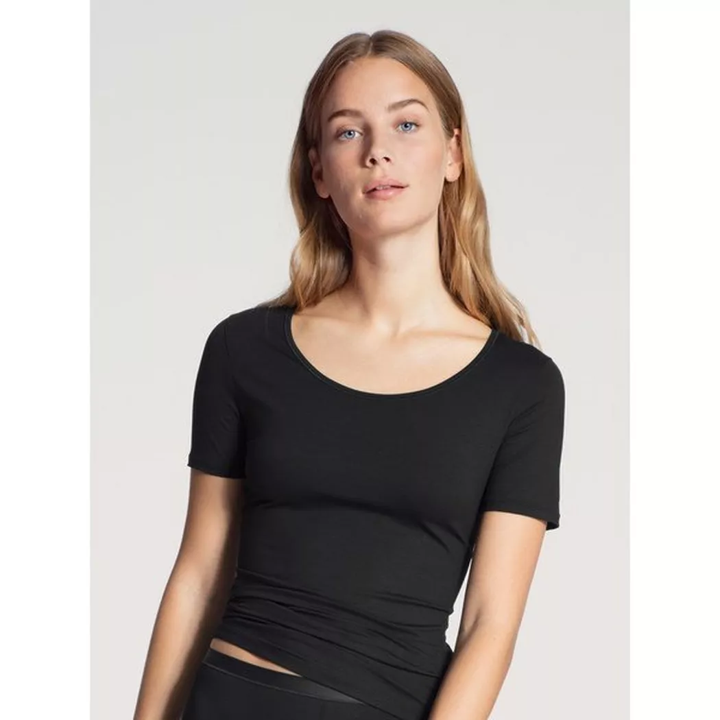 Unterhemd CALIDA "Natural Comfort", Damen, Gr. M (44/46), N-Gr, schwarz, Single Jersey, Obermaterial: 92% Baumwolle, 8% Elasthan, unifarben, normal, Rundhals, Unterhemden Unterhemd, mit Rundhals und reduzierter Pillingbildung 4