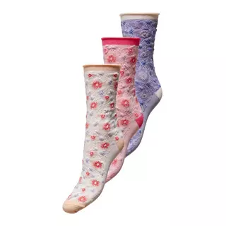 Only Lingerie Rona Flower lurex Mix Sock 3 Pack Triopack, knöchellange Socken Lila