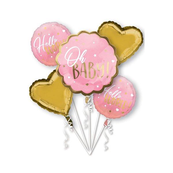 Image of Baby Girl Bouquet 5 Folienballons Rosa