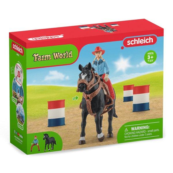 Schleich  42576 Cowgirl et Tonneaux de Racing 