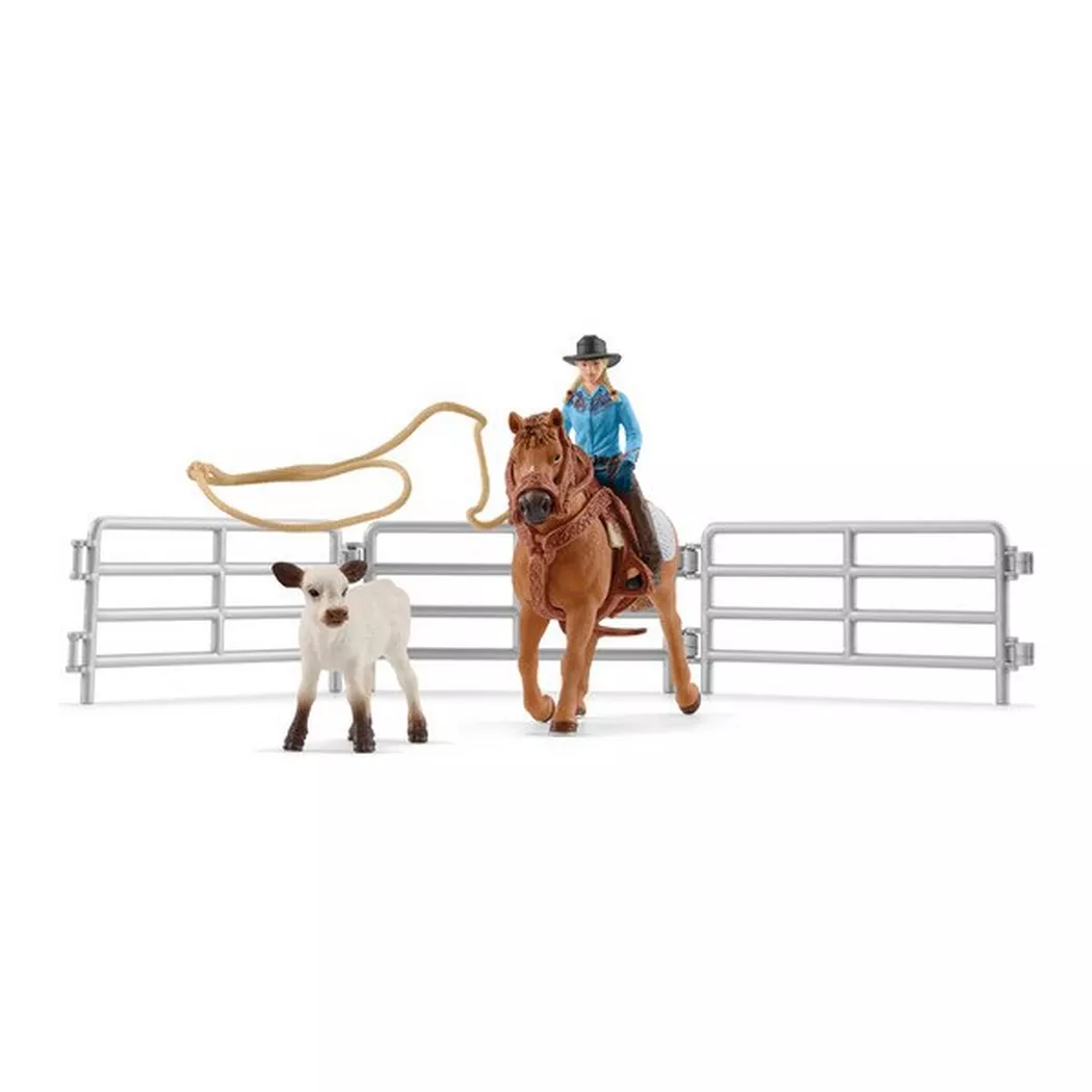 Schleich - 42577 Team Roping mit Cowgirl, Multicolor
