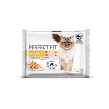 Perfect Fit Cat in Sauce Sensitive 1+ Huhn & Lachs Beutel 4x85g