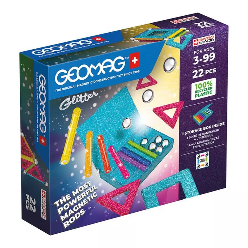 Geomag - Panels Green line Glitter 22 Teile, Multicolor