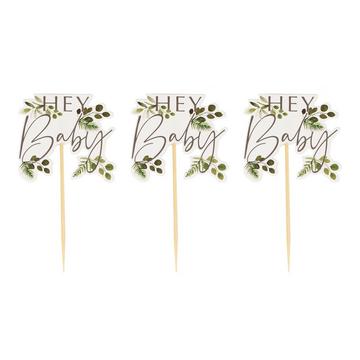 Hey Baby Botanical Cupcake Toppers