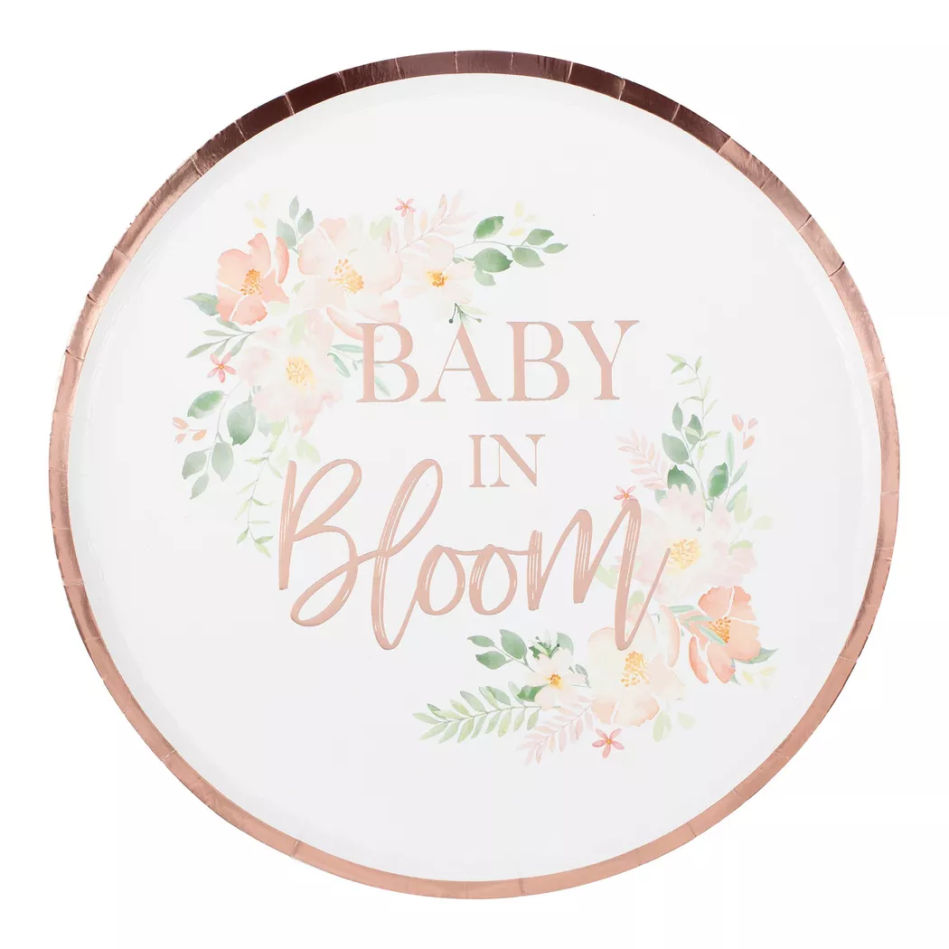 Ginger Ray - Teller - Floral Baby in Bloom - Foliert, Multicolor