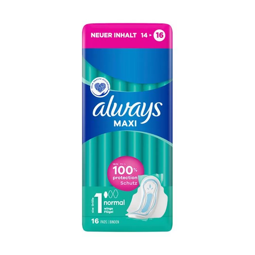 Always - Maxi Normal Binden Mit Flügeln (Grösse 1), Maxi Normal mit Flügeln, 16STK