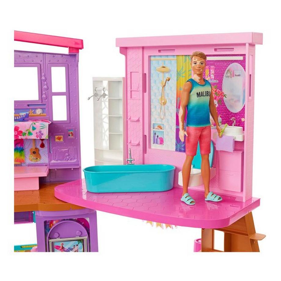 Barbie  Malibu Ferien-Haus (klappbar), Puppenhaus inkl. Möbel & Zubehör 