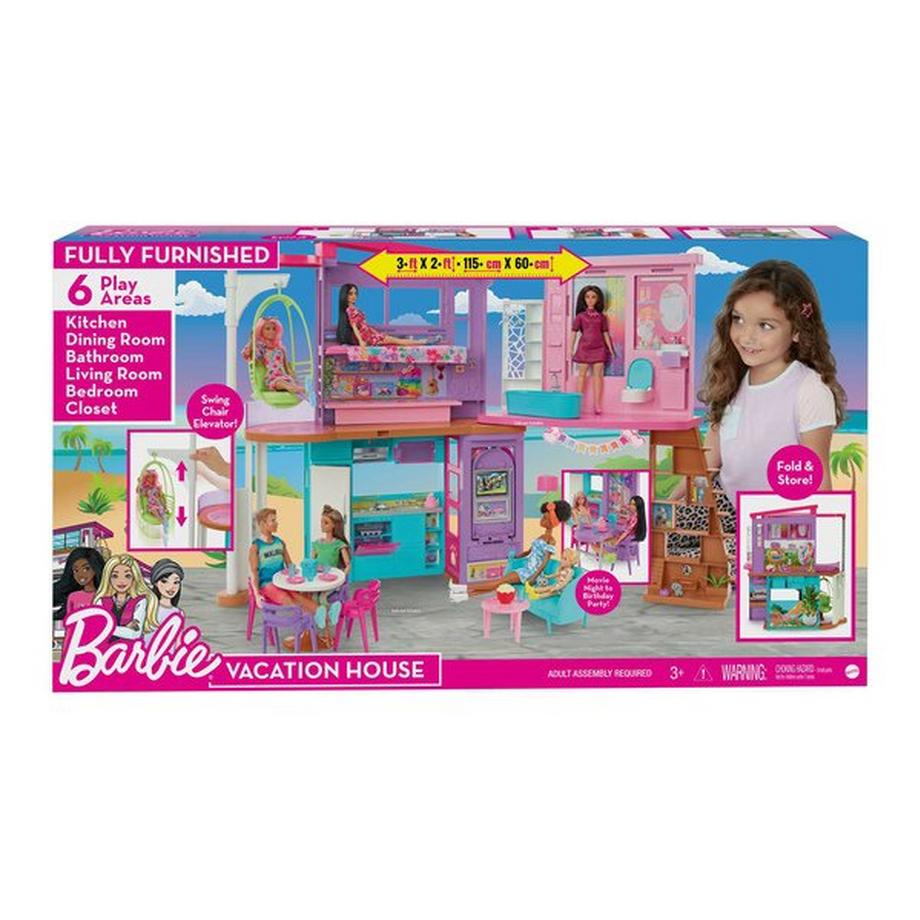 Barbie  Malibu Ferien-Haus (klappbar), Puppenhaus inkl. Möbel & Zubehör 