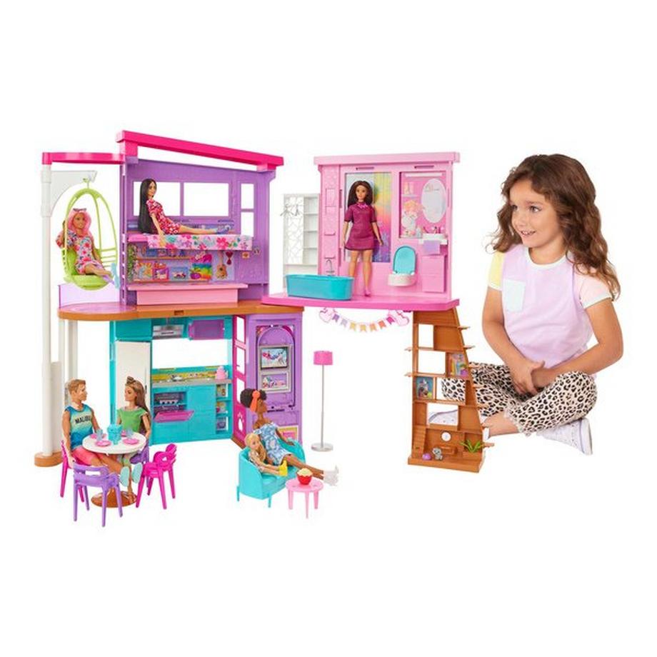 Barbie  Malibu Ferien-Haus (klappbar), Puppenhaus inkl. Möbel & Zubehör 