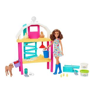 Barbie  Set de poules avec poupée, animaux et accessoires inclus 