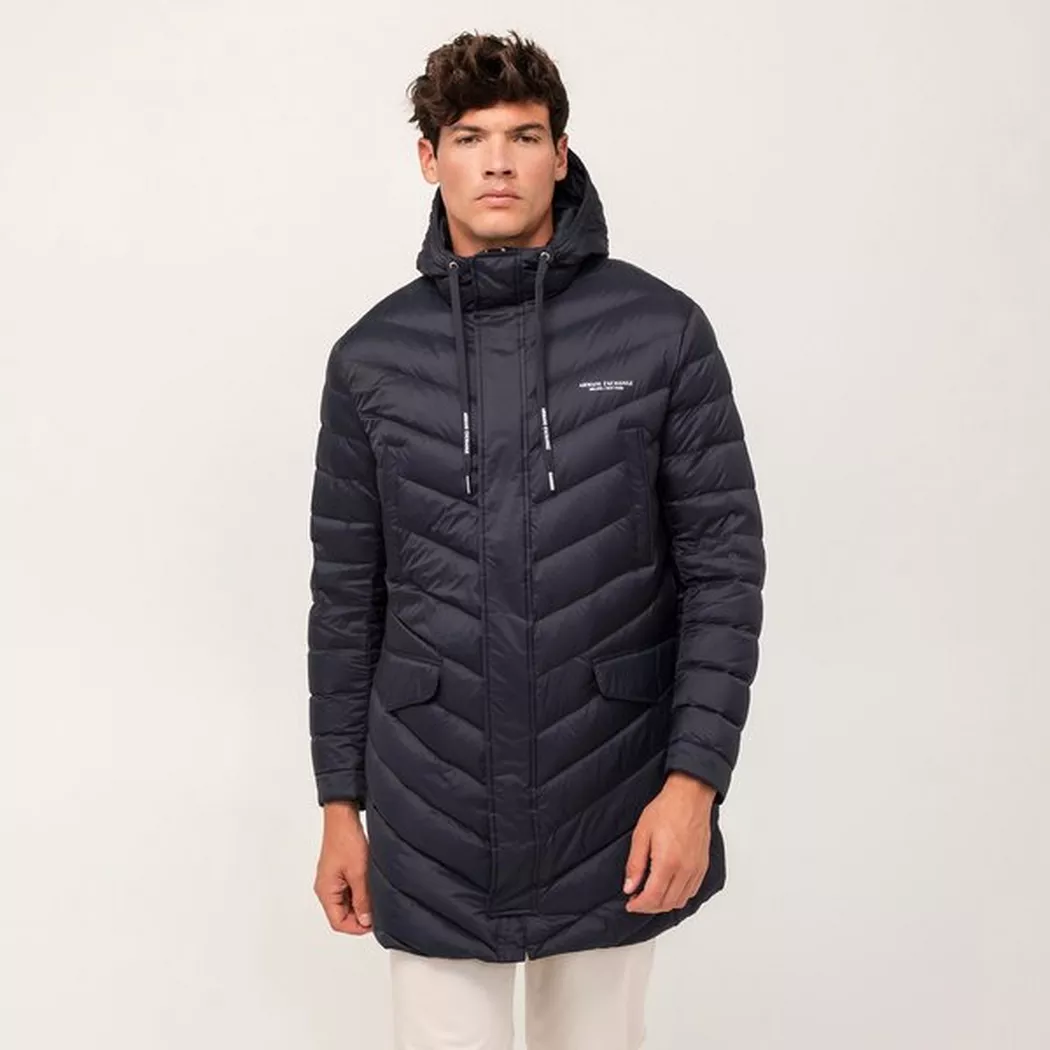Armani Exchange - Midi Daunenmantel, gerader Fit, für Herren, Mitternachtsblau, Größe M