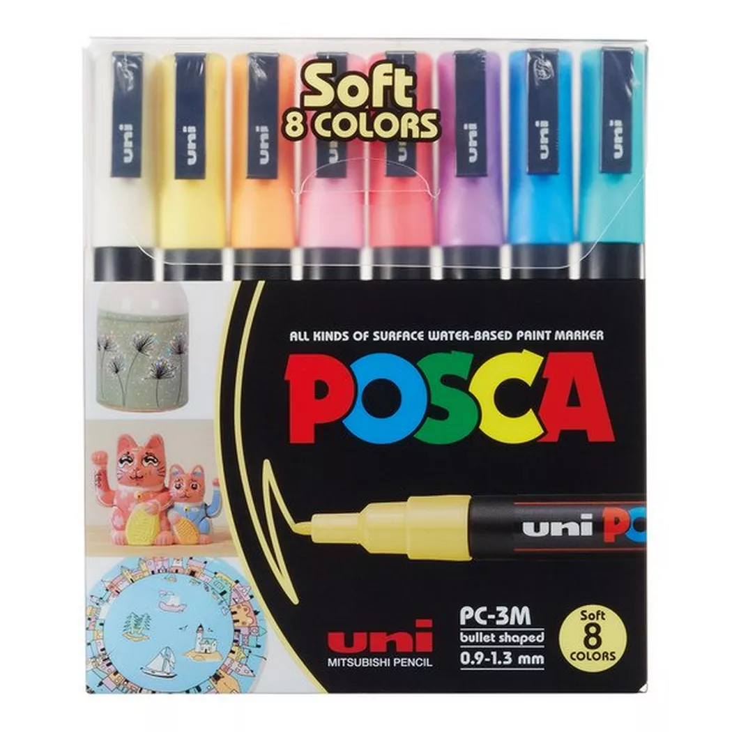 POSCA Pigmentmarker PC-3M, softe Farben, 8er Etui