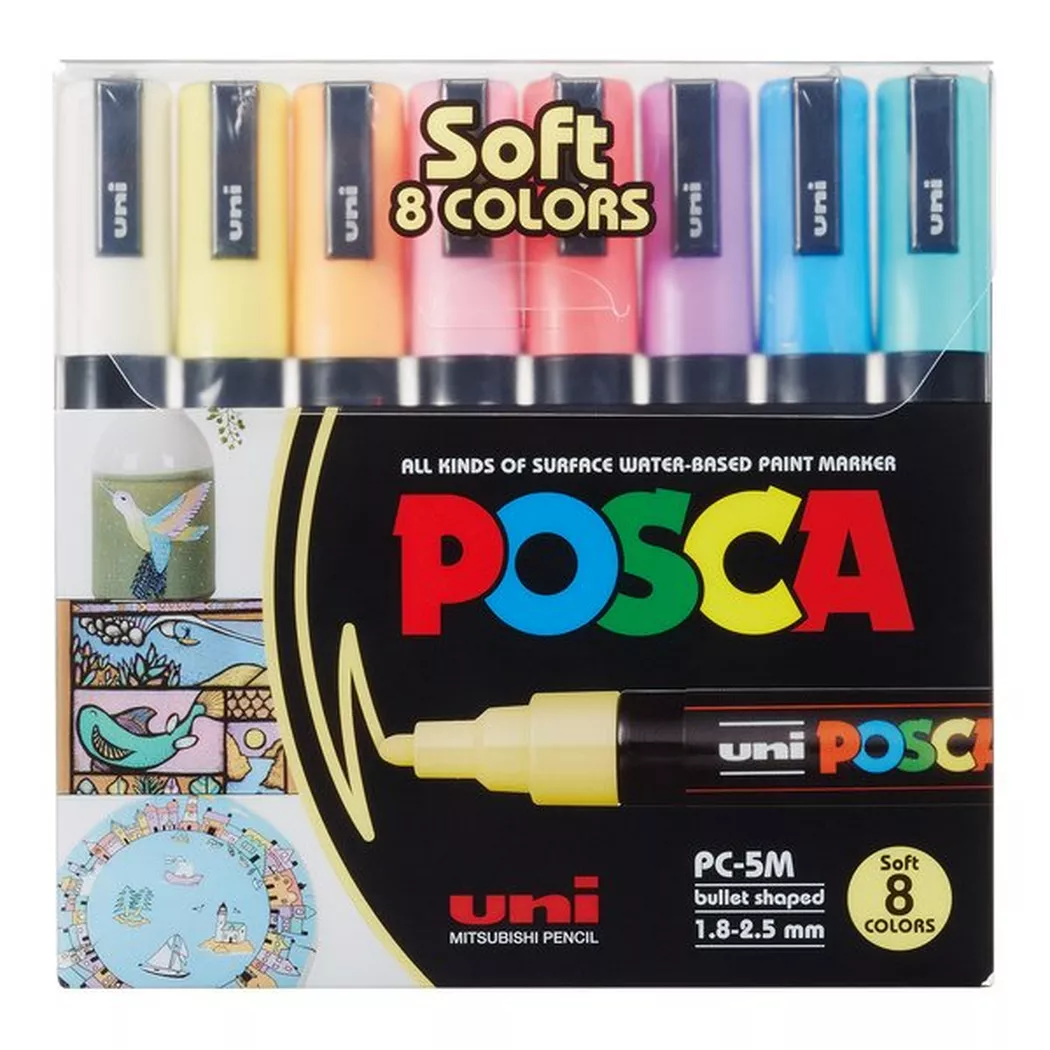 POSCA Pigmentmarker PC-5M, softe Farben, 8er Etui