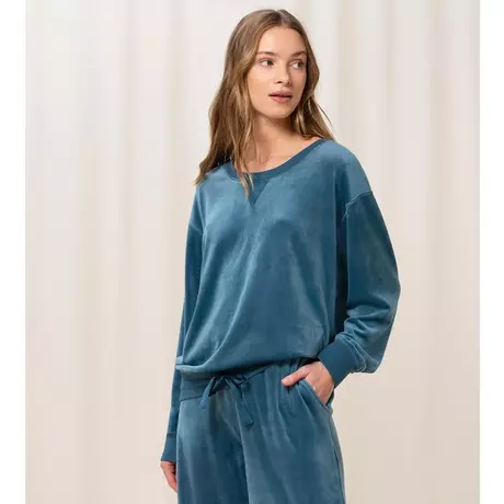Triumph Mix & Match VELOUR SWEATER Pyjama Oberteil, langarm Blau