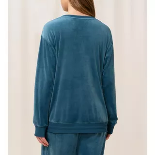 Triumph Mix & Match VELOUR SWEATER Pyjama Oberteil, langarm Blau