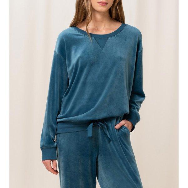 Triumph Mix & Match VELOUR SWEATER Pyjama Oberteil, langarm Blau
