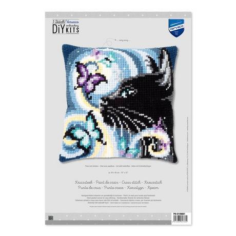 Vervaco Coussin au point de croix Chat avec papillons 