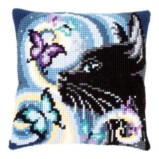 Vervaco Coussin au point de croix Chat avec papillons 