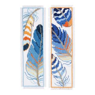 Vervaco Kit de broderie Pack de marque-pages Plumes bleues, lot de 2 