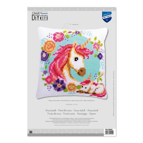 Vervaco Coussin au point de croix Maman et bébé licorne 