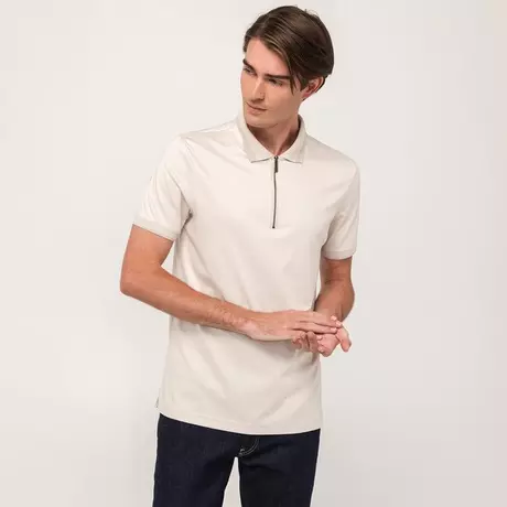 Calvin Klein Men T-Shirt SMOOTH COTTON ZIP POLO Beige