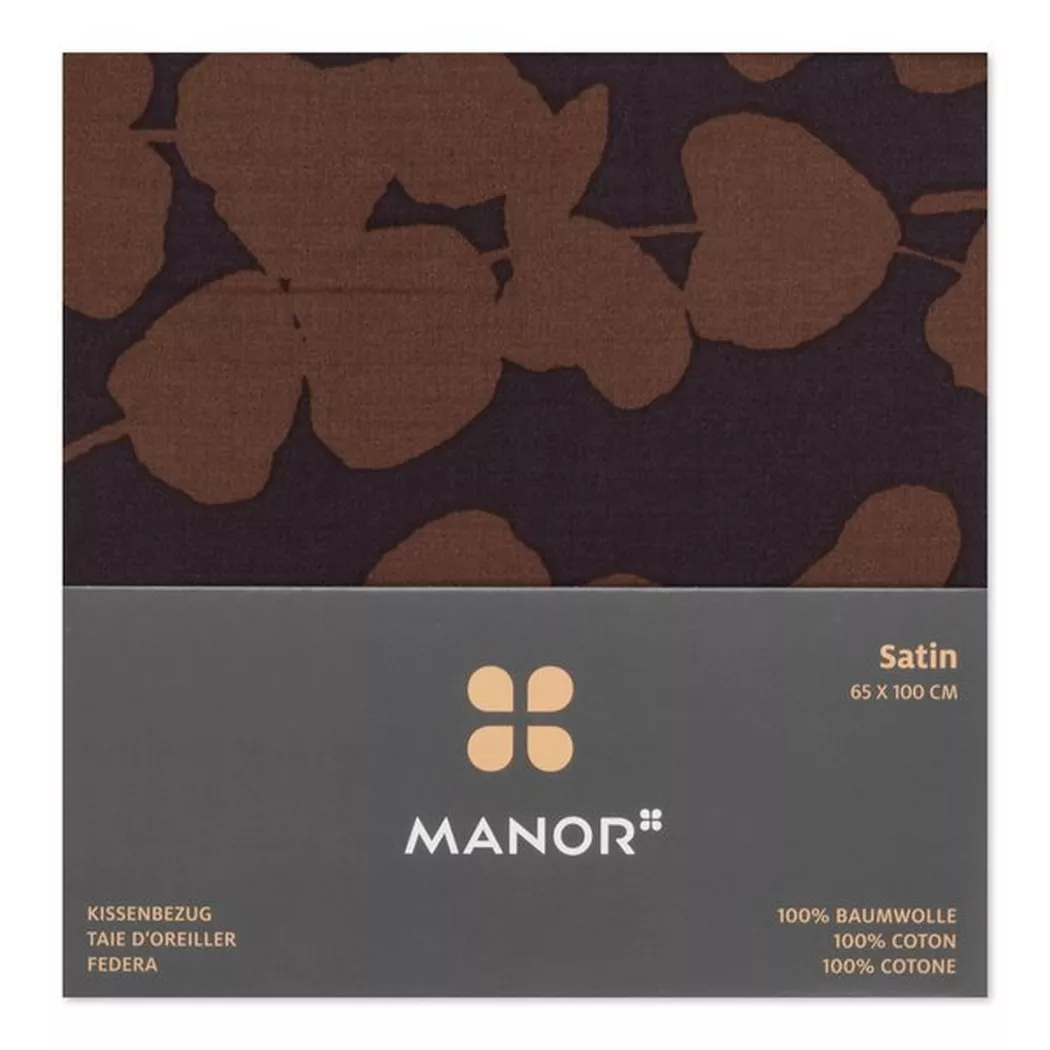Manor - Kissenbezug, Amaroni Satin Kissenbezug, 65 x 100 cm, Braun