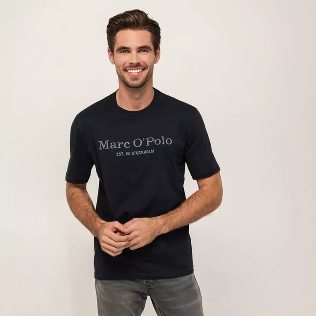 T-Shirt MARC O'POLO, Herren, Gr. XXL (56), blau (schwarz night), Jersey, Obermaterial: 100% Baumwolle, Basic, Rundhals, Shirts T-Shirt, klassisches Logo-T-Shirt