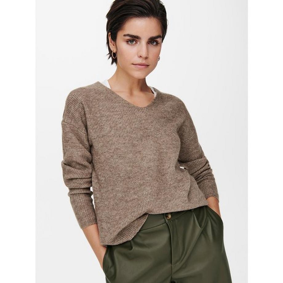 ONLY Pullover V-Ausschnitt Gerippter Strick  