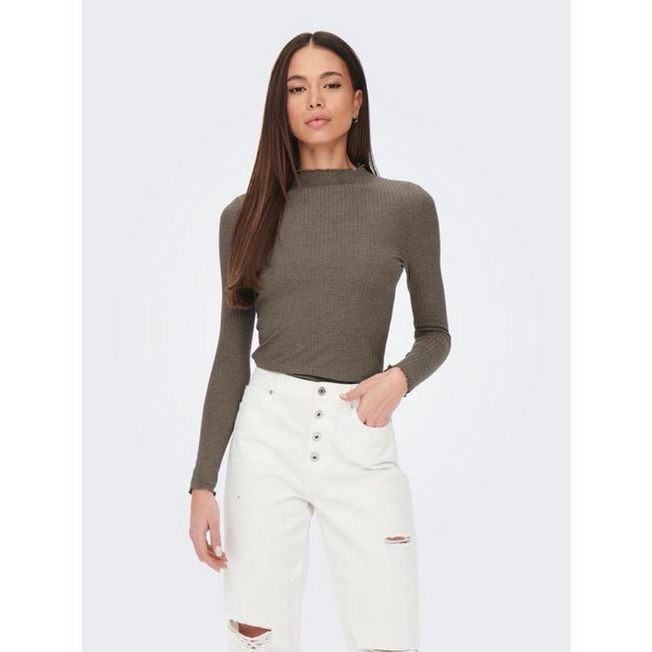 ONLY T-Shirt Maniche Lunghe Collo Coreana a Costine  