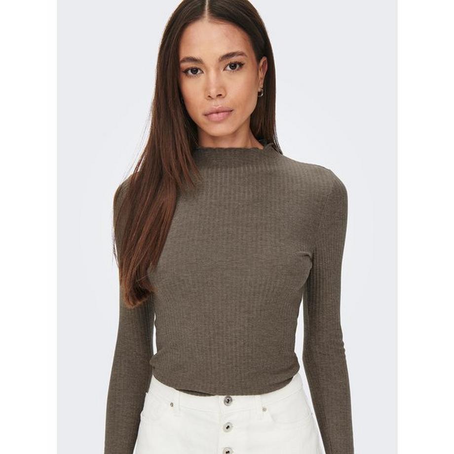 ONLY T-Shirt Maniche Lunghe Collo Coreana a Costine  