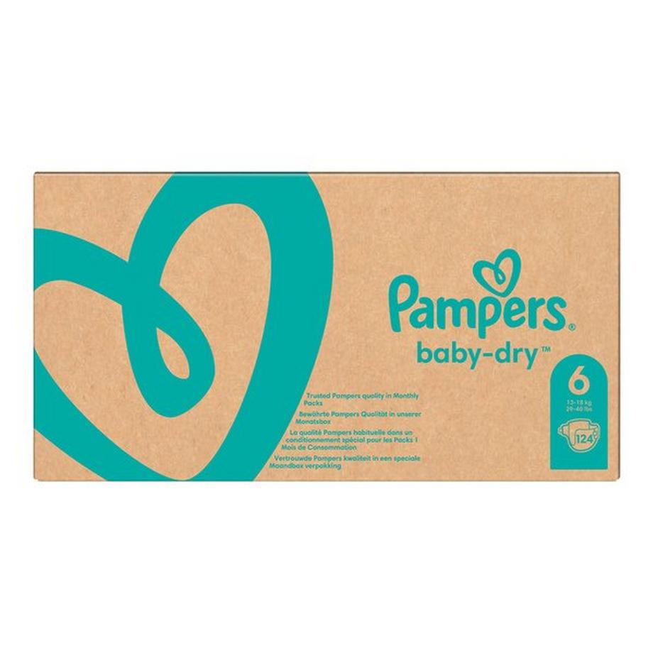 Pampers Baby Dry Gr.6 Extra Large 13-18kg Monatsbox Baby-Dry Grösse 6, 13kg-18kg, Monatsbox, 124 Pcs. 