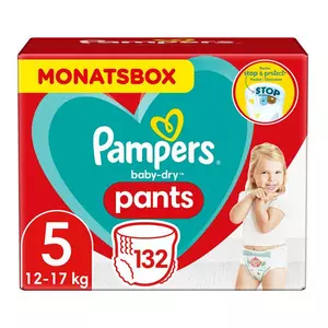 Baby-Dry Pants Taille 5, boîte mensuelle, 12kg-17kg, 132 Pcs.