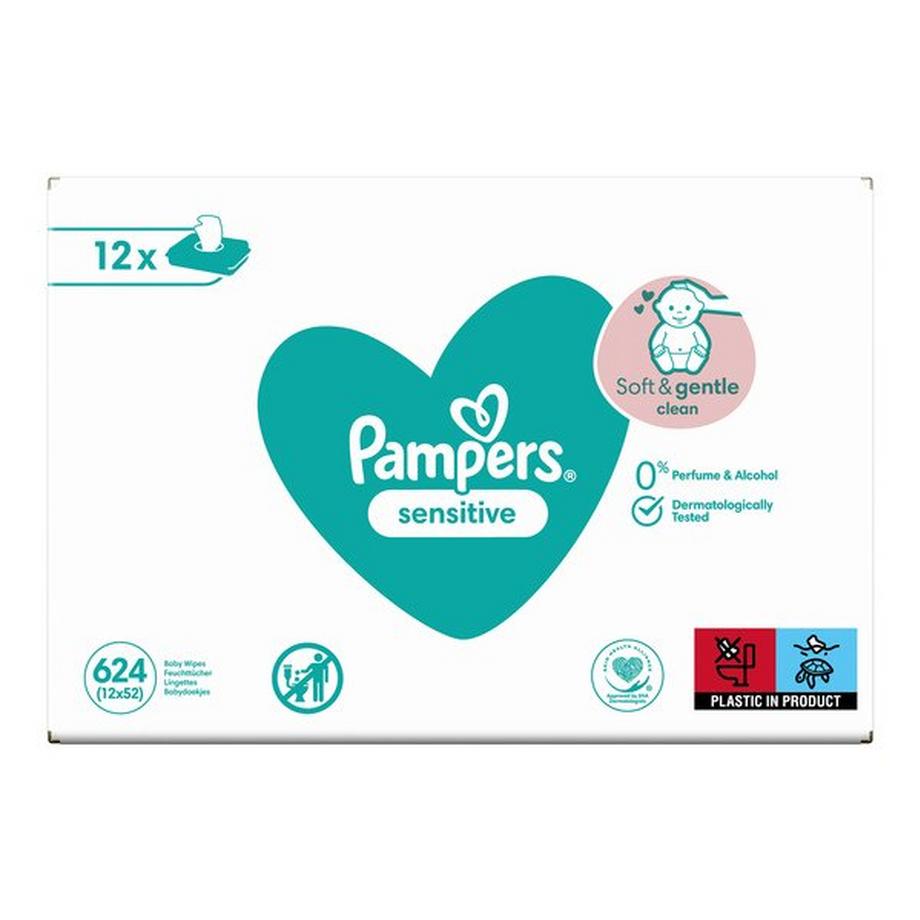 Pampers  Sensitive Feuchttücher, 12 x 52 Pcs. 