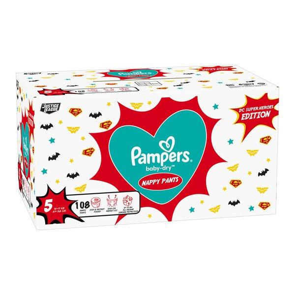 Pampers Baby Dry Pants Gr.5 Junior 12-17kg Monatsbox Warner Brothers Baby-Dry Superhéros Pants Taille 5, boîte mensuelle, 12kg-17kg, 108 Pcs. 