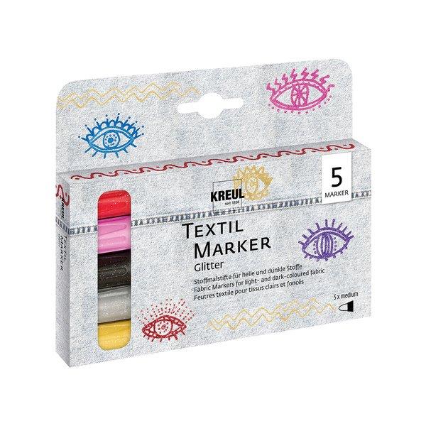 C. Kreul Stoffmalstift Textil Marker Glitter medium, 5er Set 