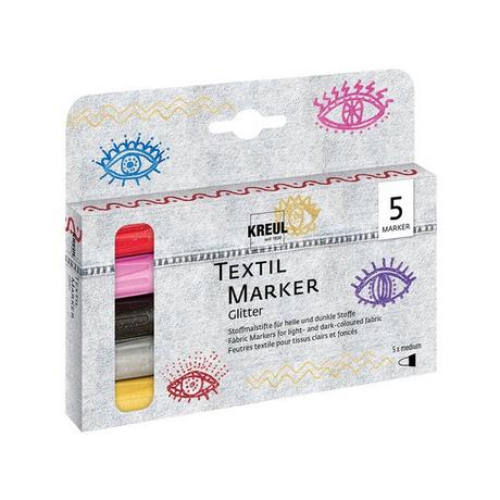 C. Kreul Pastelli di stoffa Marcatore Tessile Glitter, medium, set di 5 