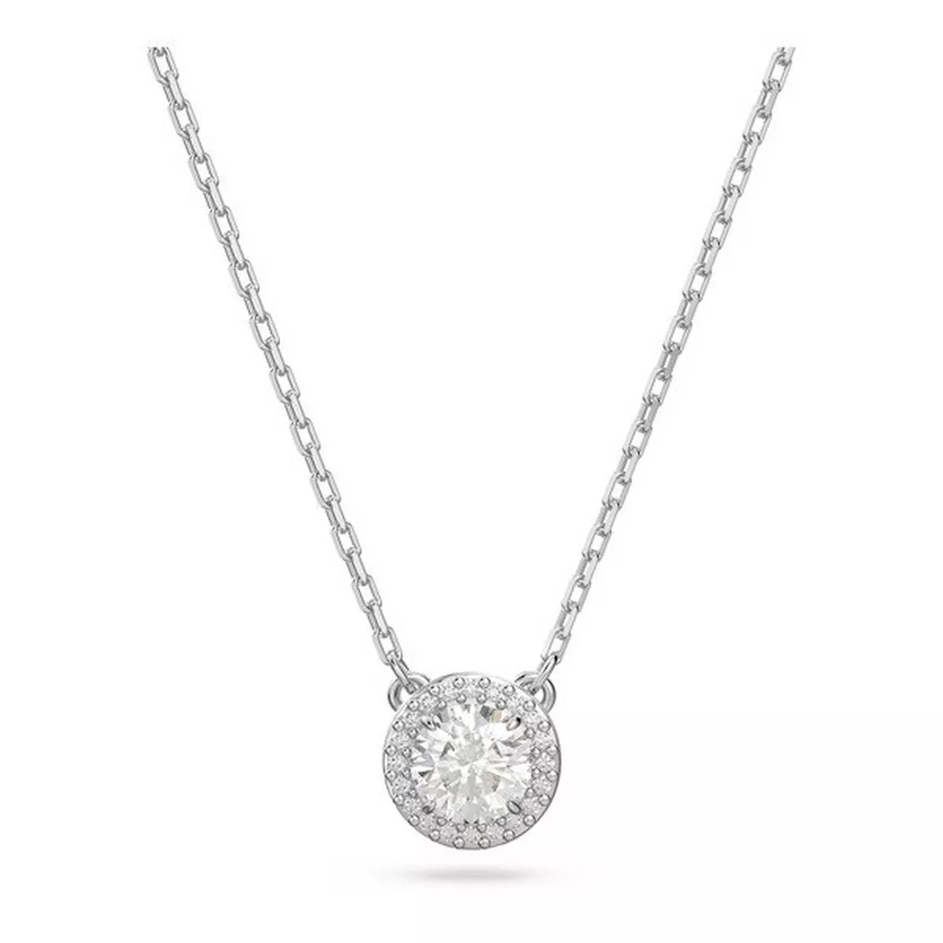 Kette mit Anhänger SWAROVSKI "Una Angelic", weiß (metallfarben, kristallweiß), Halsketten, Damen, Metall, L: 44 B: 1,4mm, mit Swarovski Kristall, B:1,4mm