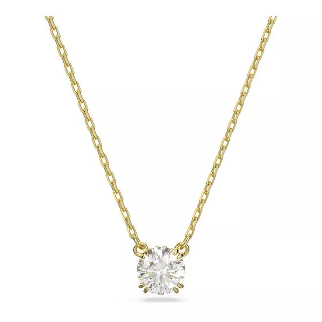 Kette mit Anhänger SWAROVSKI "Stilla Round", gold (gelbgoldfarben, kristallweiß), Halsketten, Damen, Metall, L: 42 B: 0,9mm, mit Swarovski Kristall, B:0,9mm