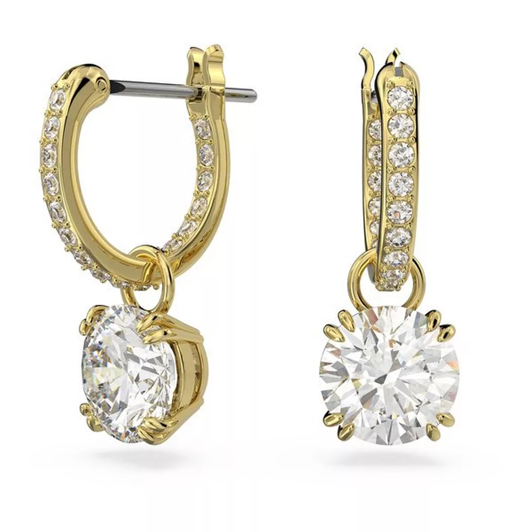 Paar Ohrhänger SWAROVSKI "Stilla Round", gold (gelbgoldfarben, kristallfarben, kristallfarben), Ohrringe, Damen, Metall, mit Swarovski Kristall - Einhänger abnehmbar
