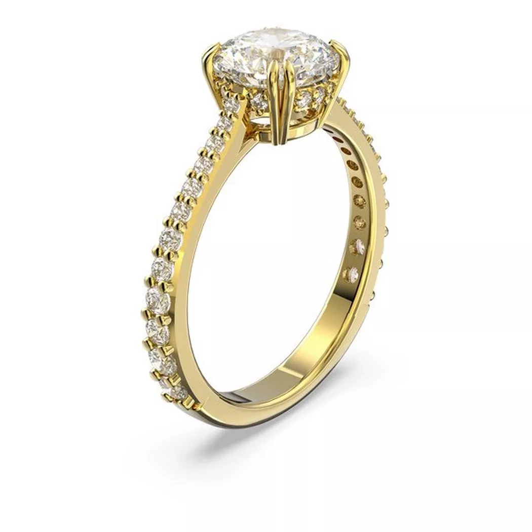 Fingerring SWAROVSKI "Stilla Round Cocktailring" Gr. 50, gold (gelbgoldfarben, kristallweiß), Fingerringe, Damen, 50, Metall, Fingerring, mit Swarovski Kristall